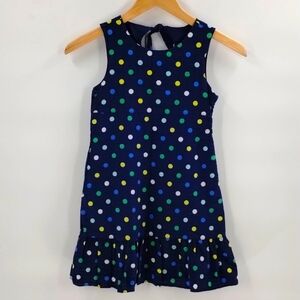 Gymboree cotton dress size 7 navy with polka dots and pockets tie back ruffle